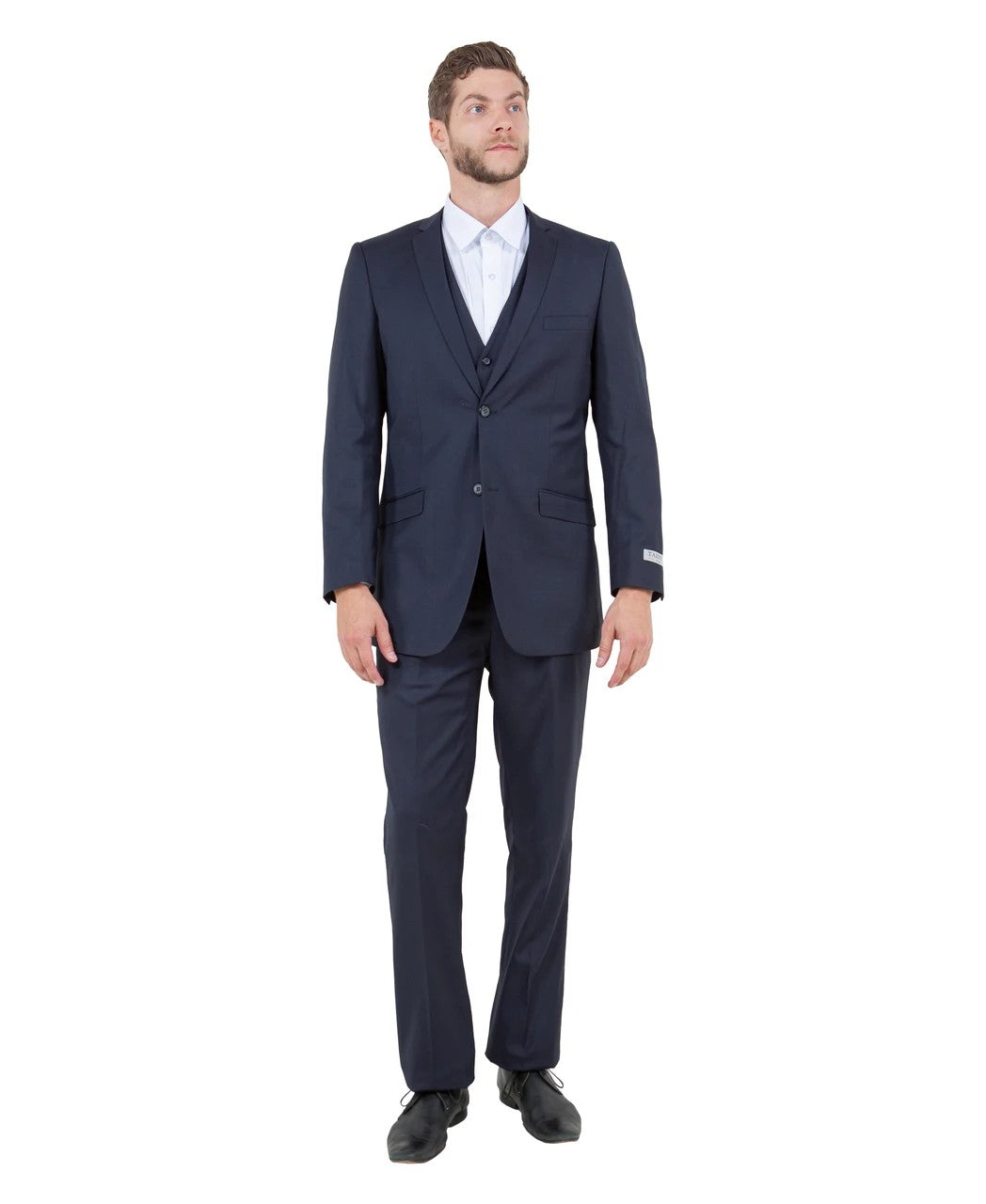 Navy slim fit three-piece prom suit