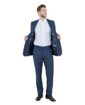 three-piece vested suit in navy
