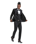 sharkskin three-piece suit in black