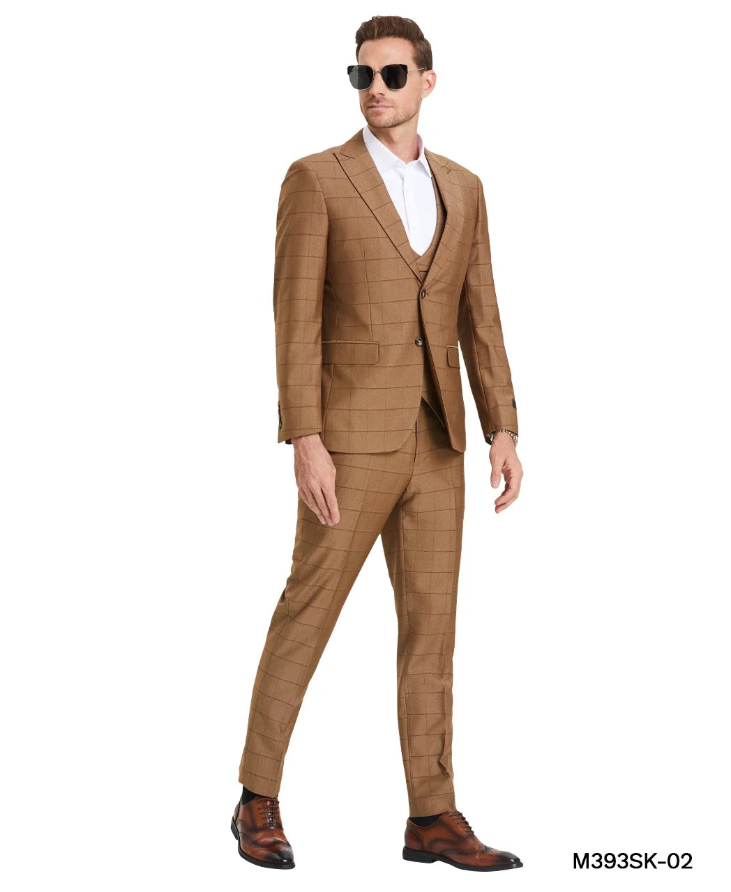 Windowpane Suit with Collared Vest