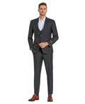 windowpane suit with collared vest in black