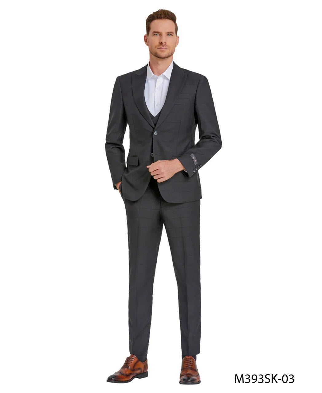 Windowpane Suit with Collared Vest