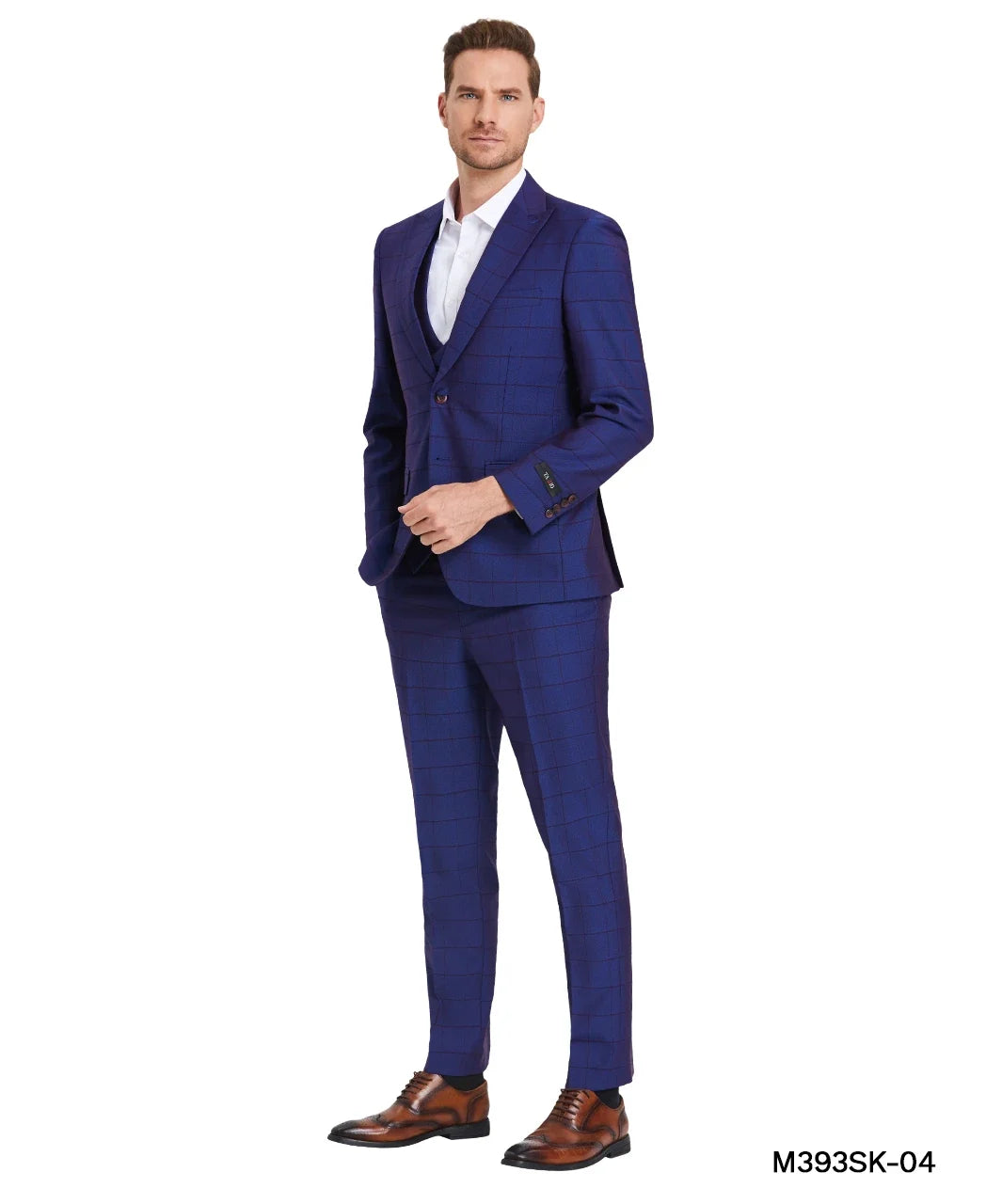 Windowpane Suit with Collared Vest