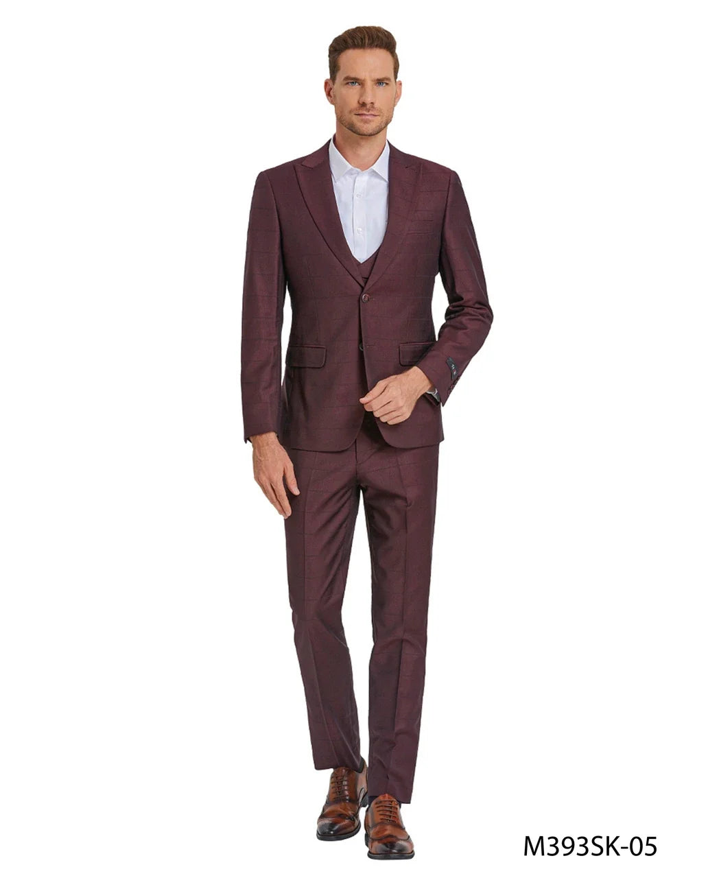 Windowpane Suit with Collared Vest
