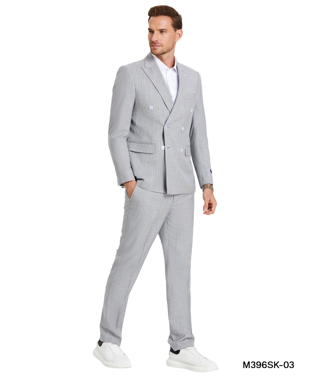 Double-Breasted Pinstripe Three-Piece Suit