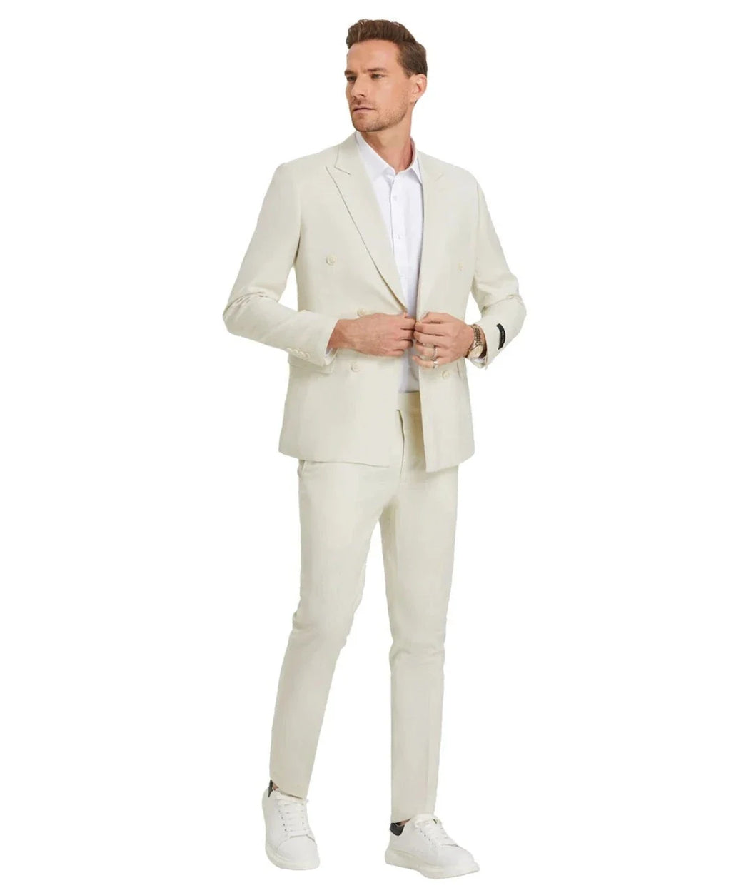 peak lapel summer suit in ivory