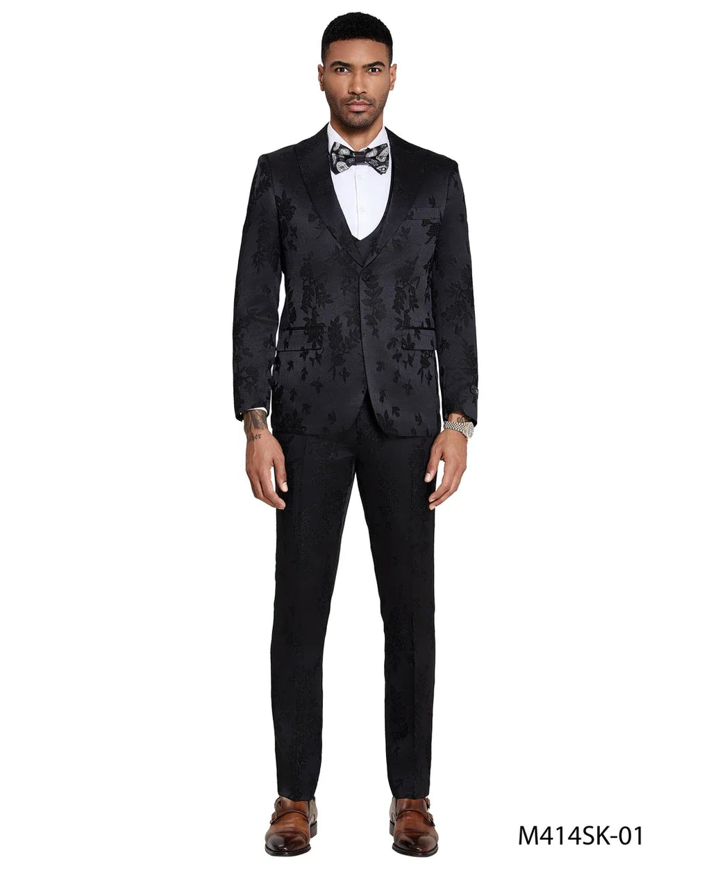 Textured Floral Three-Piece Suit