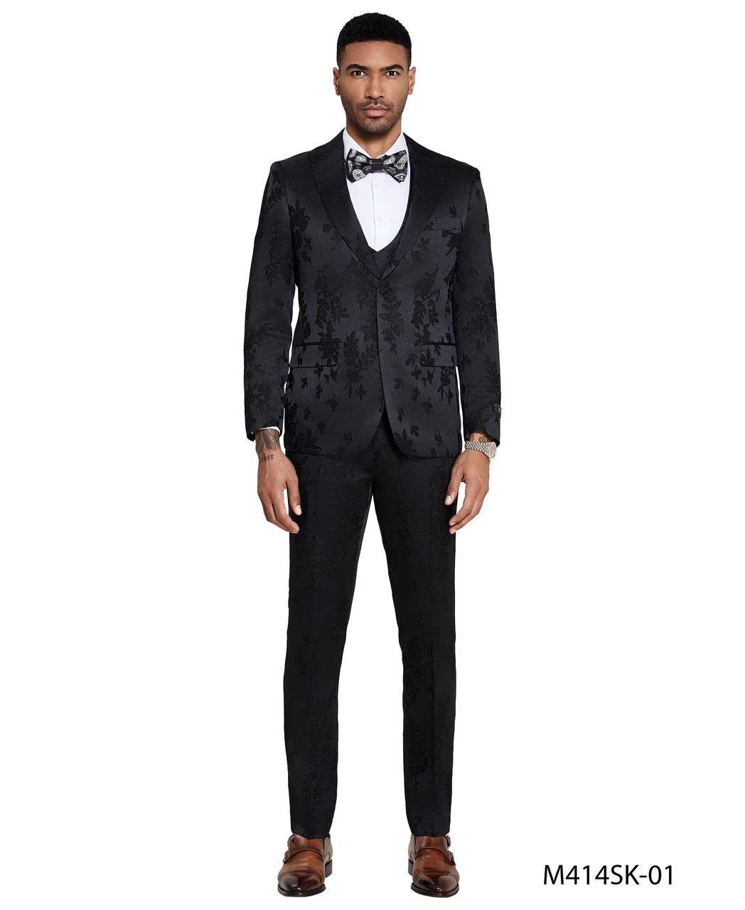 Textured Floral Three-Piece Suit