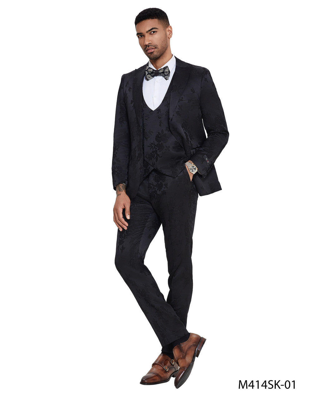 Textured Floral Three-Piece Suit