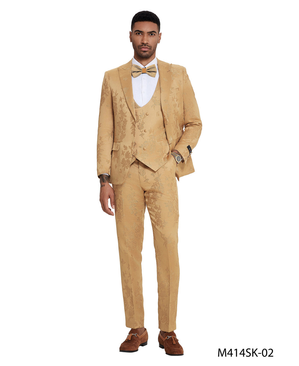 Textured Floral Three-Piece Suit