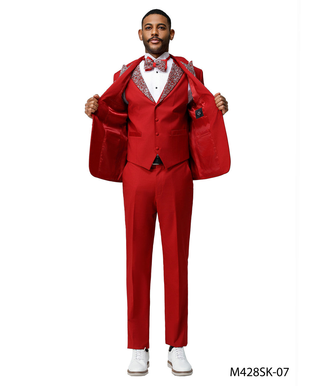Stone-Studded Peak Lapel Three-Piece Suit