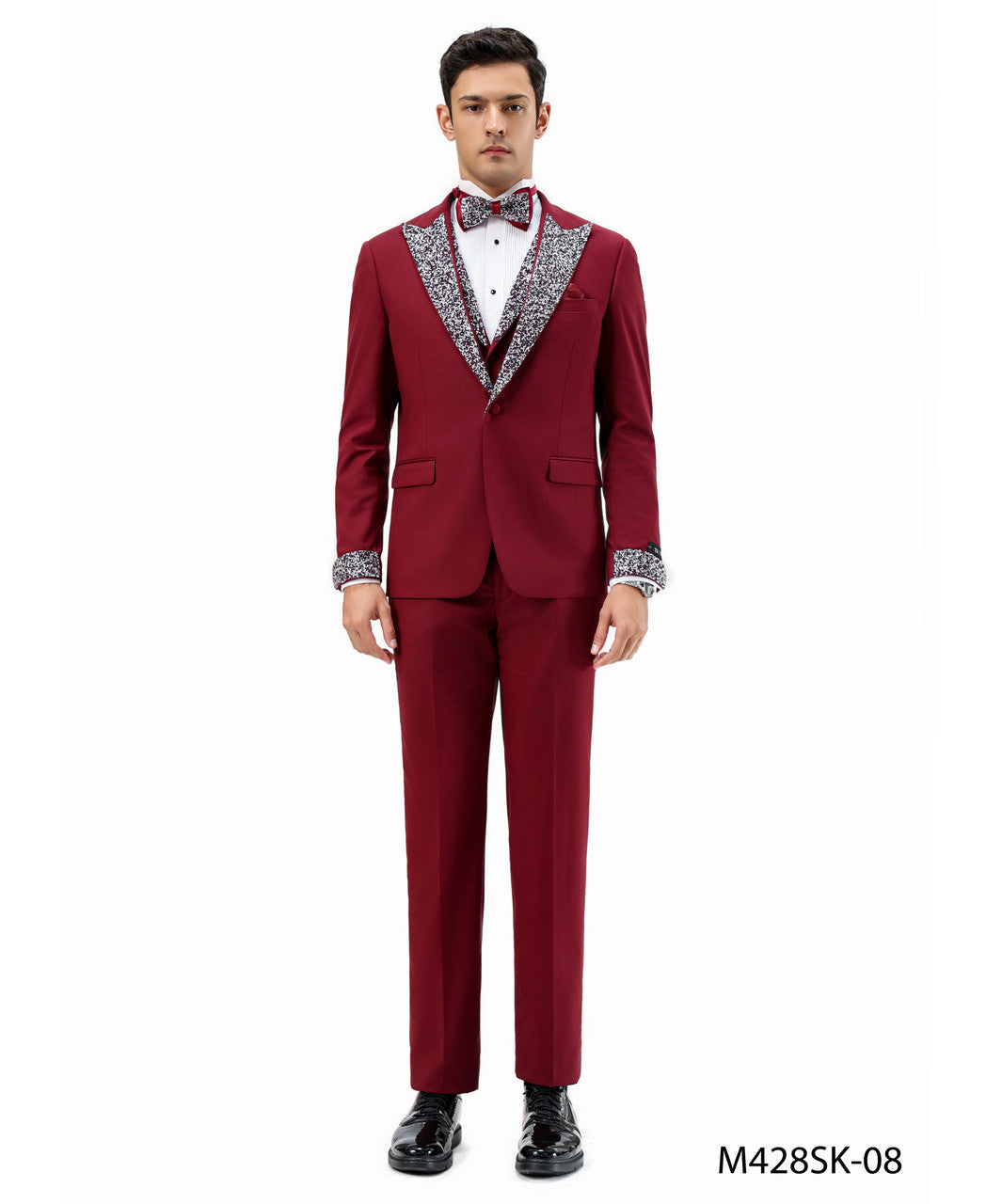Stone-Studded Peak Lapel Three-Piece Suit
