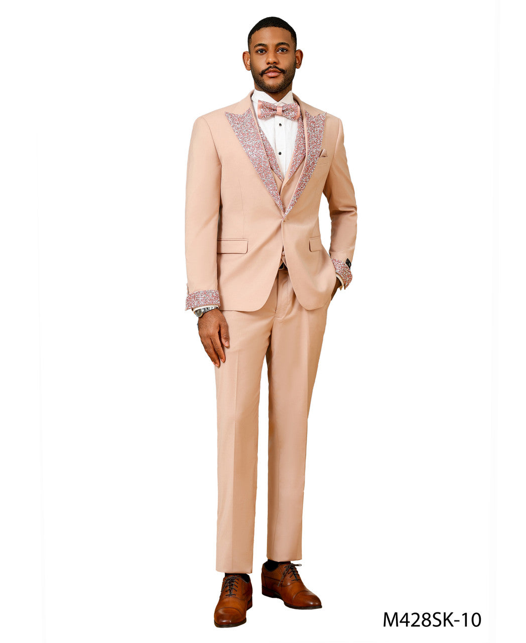 Stone-Studded Peak Lapel Three-Piece Suit