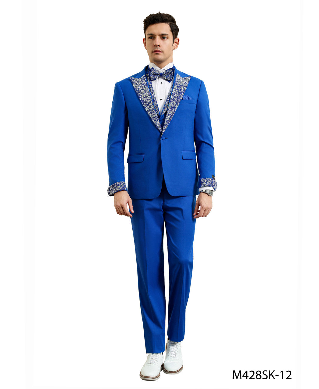 Stone-Studded Peak Lapel Three-Piece Suit
