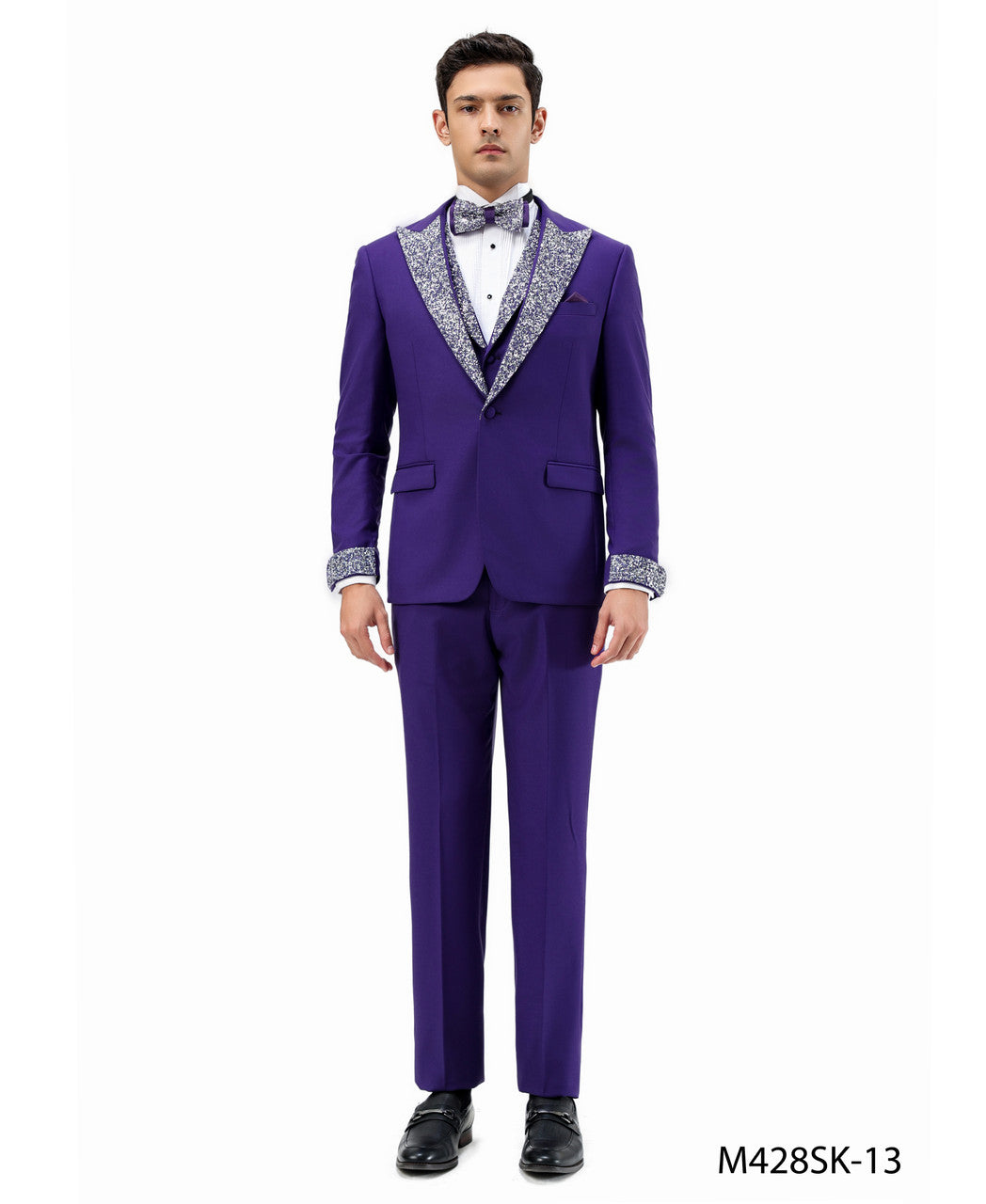 Stone-Studded Peak Lapel Three-Piece Suit