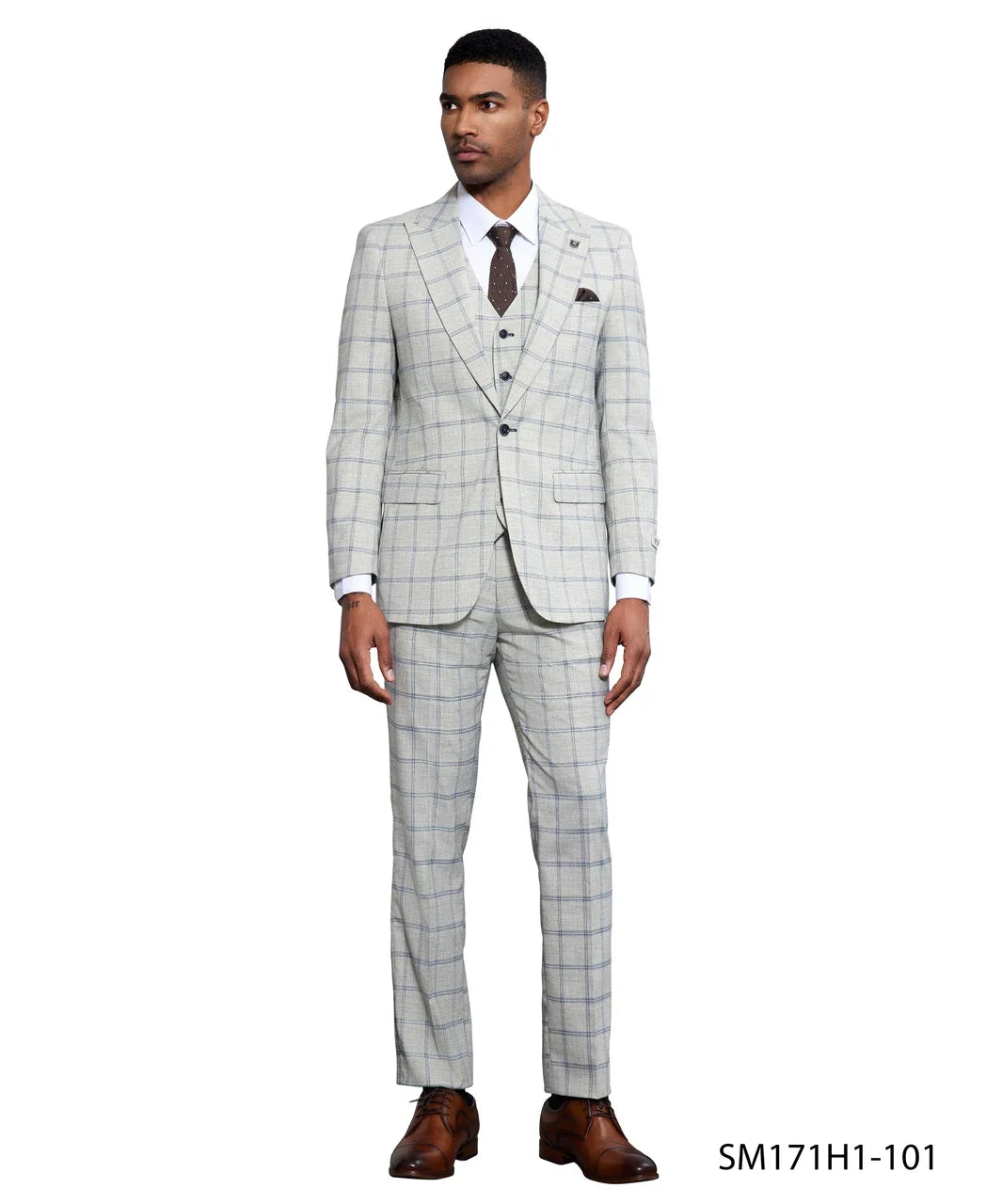 Light Windowpane Three-Piece Suit
