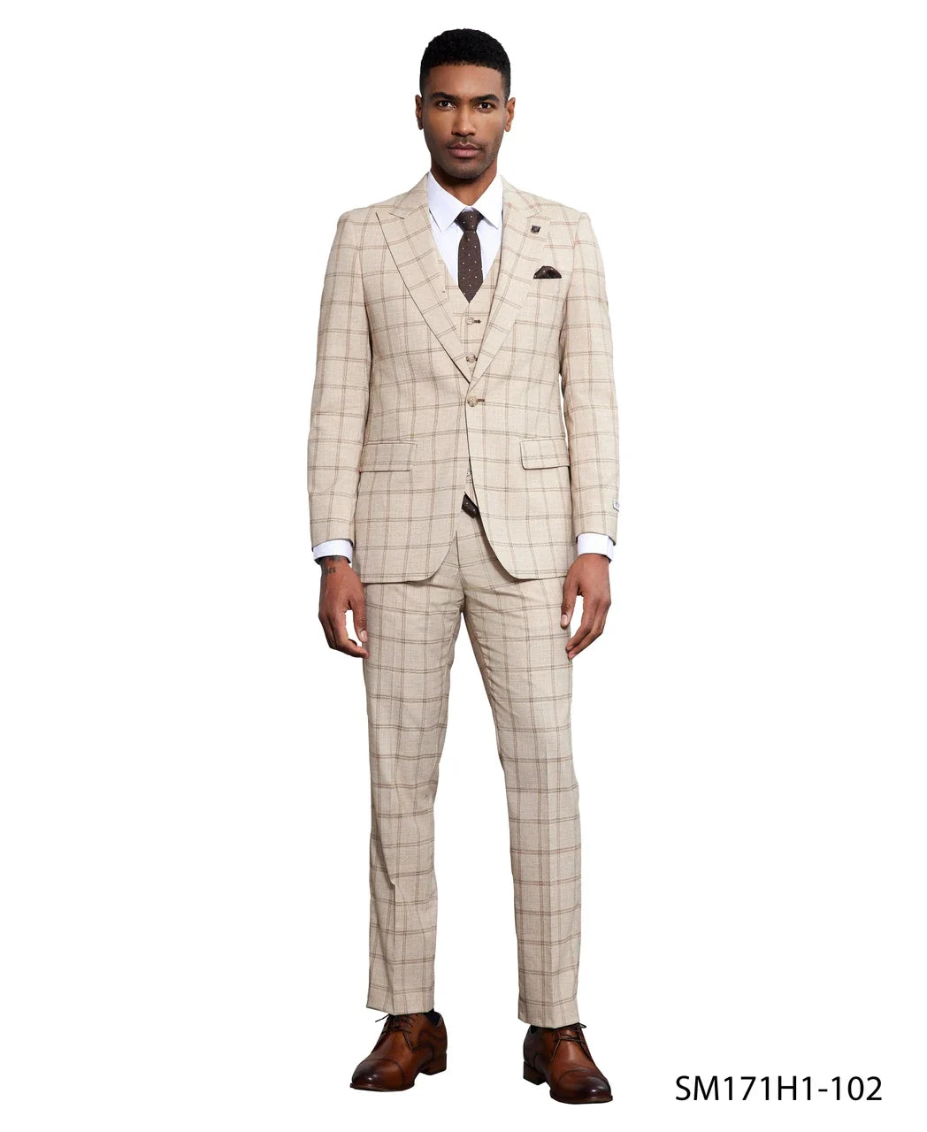 Light Windowpane Three-Piece Suit