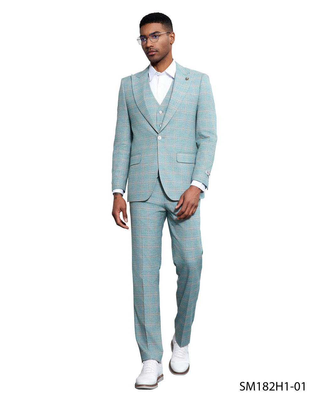 Pastel Windowpane Three-Piece Suit