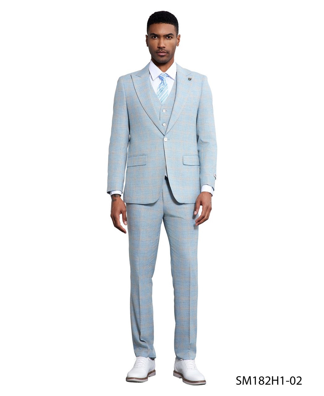 Pastel Windowpane Three-Piece Suit