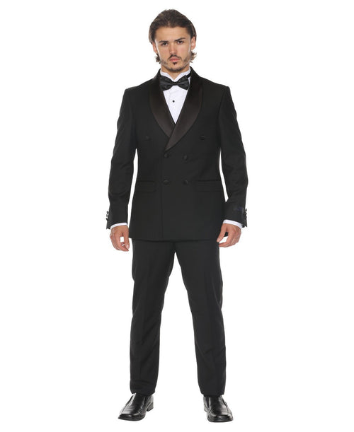 Double-breasted shawl collar tuxedo in black