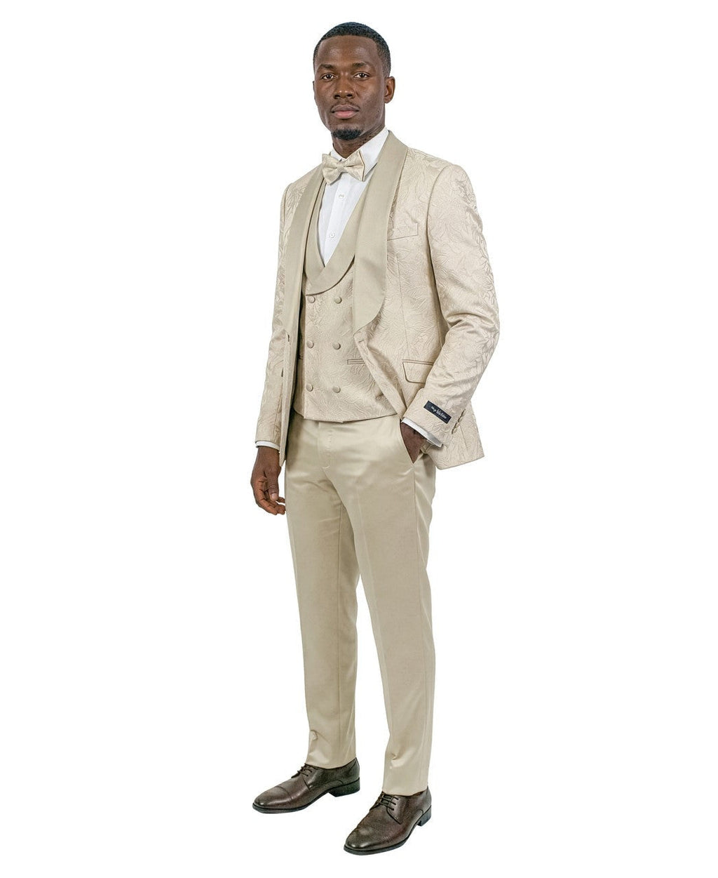 jacquard three-piece tuxedo in ivory, detail