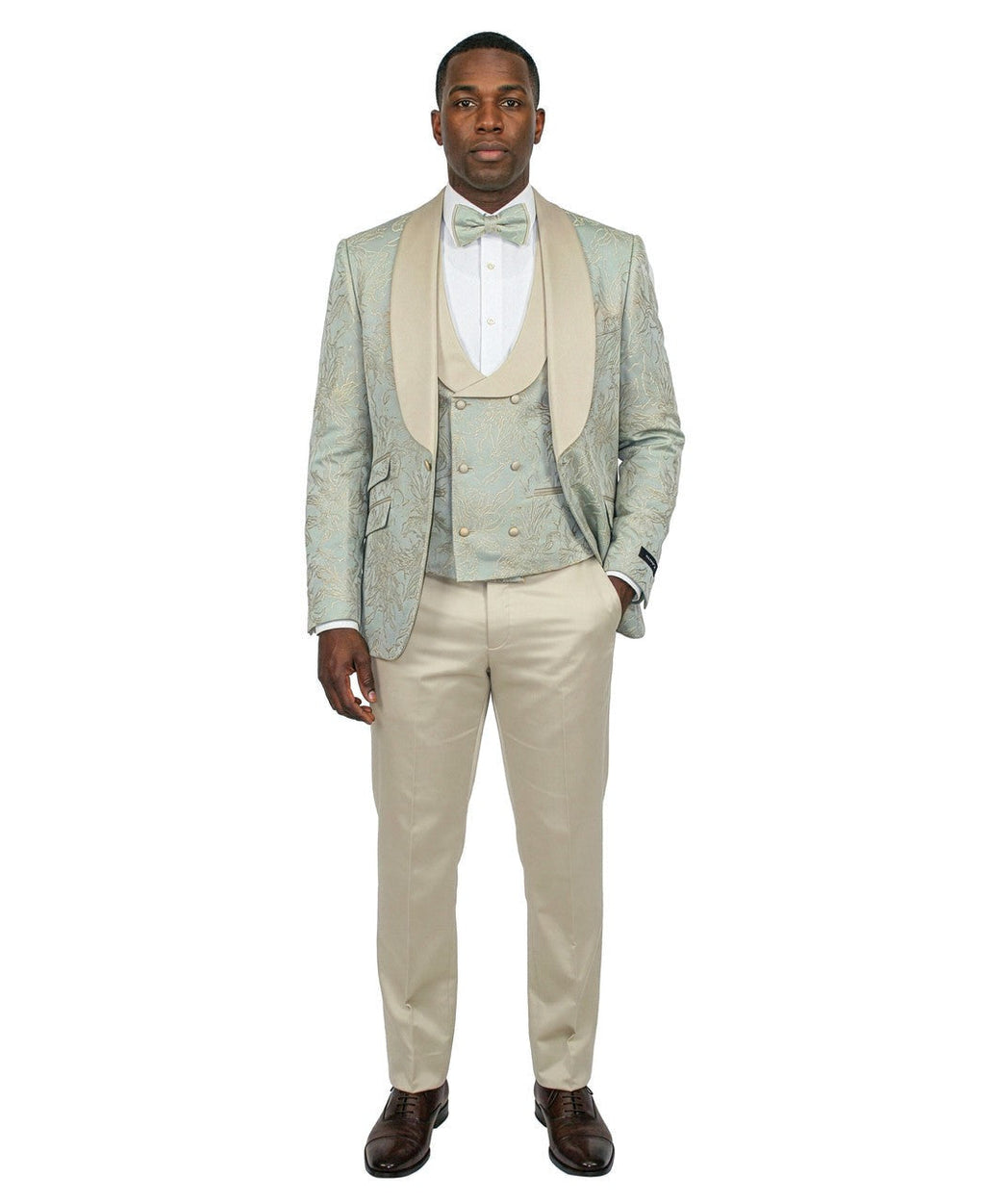 jacquard three-piece tuxedo in sage