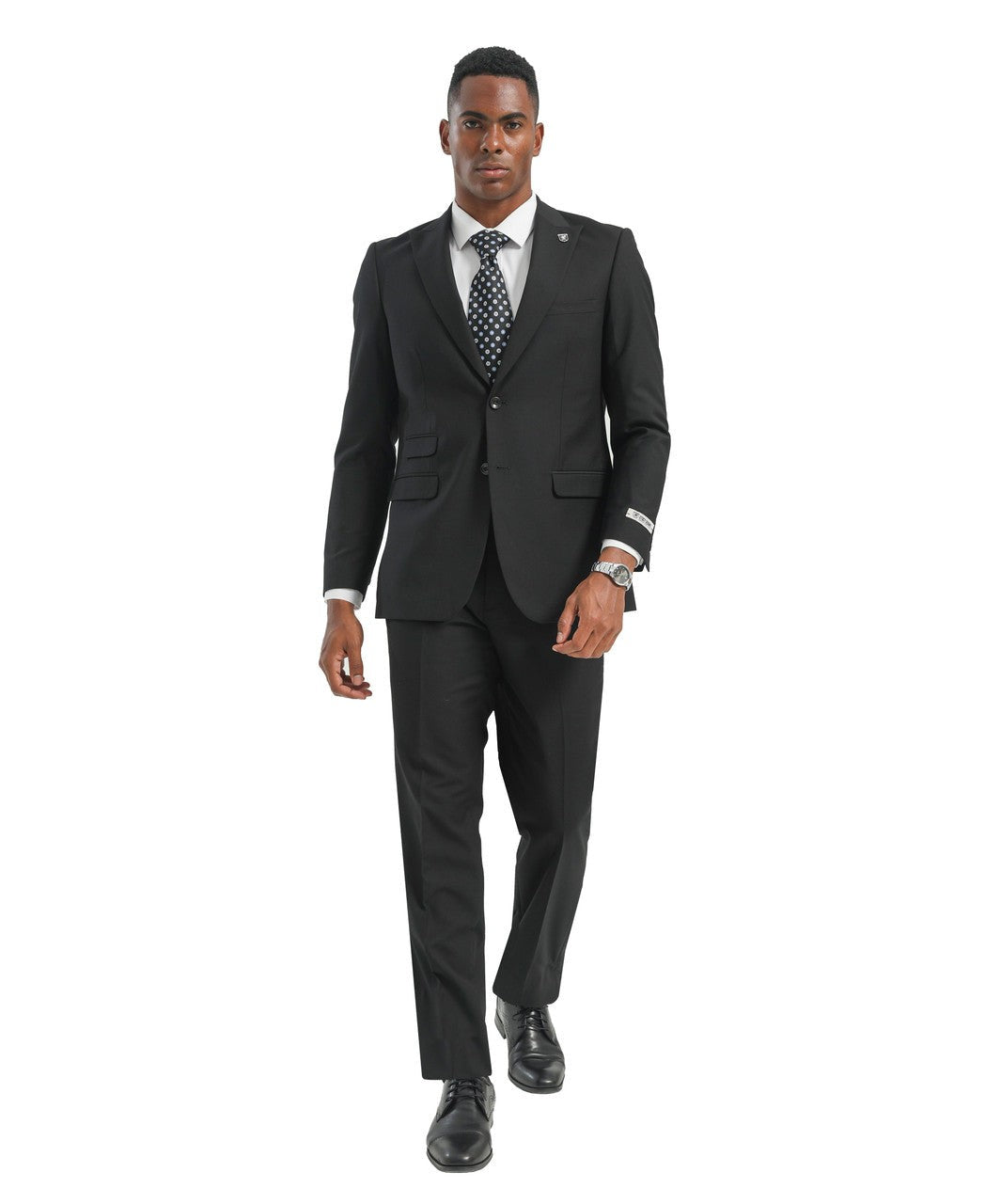 Modern fit peak lapel suit in black