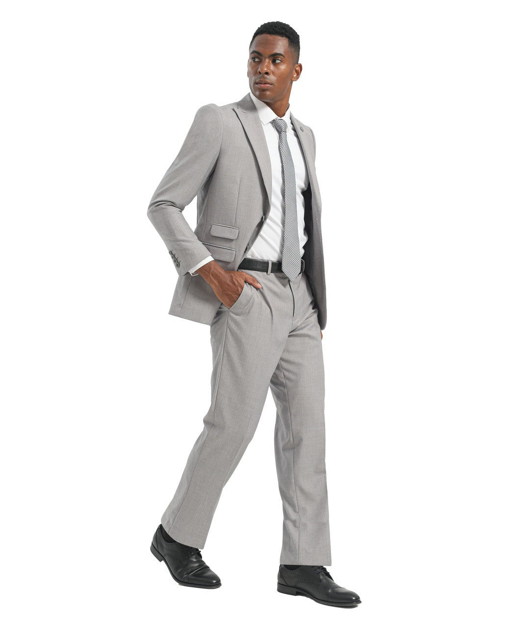 Modern fit peak lapel suit in light grey