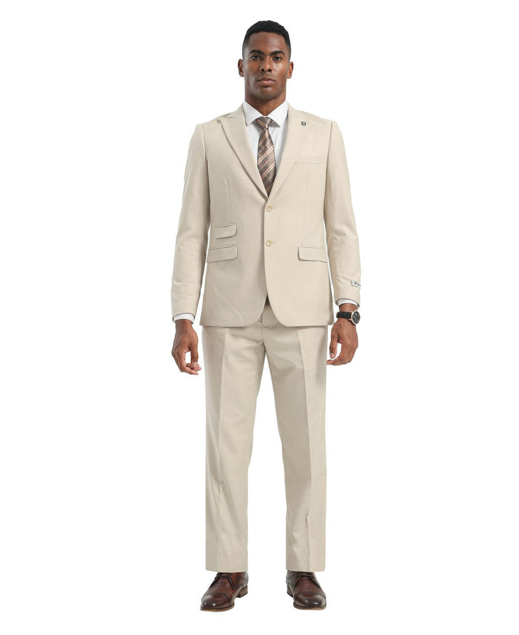 Modern fit peak lapel suit in tan