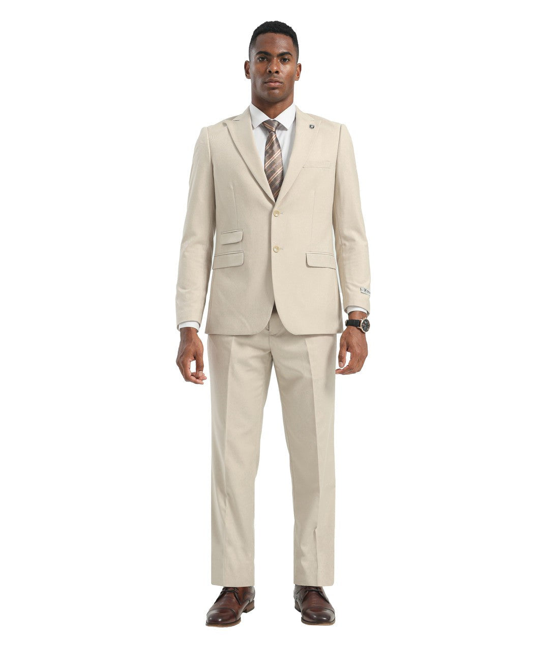 Modern fit peak lapel suit in tan