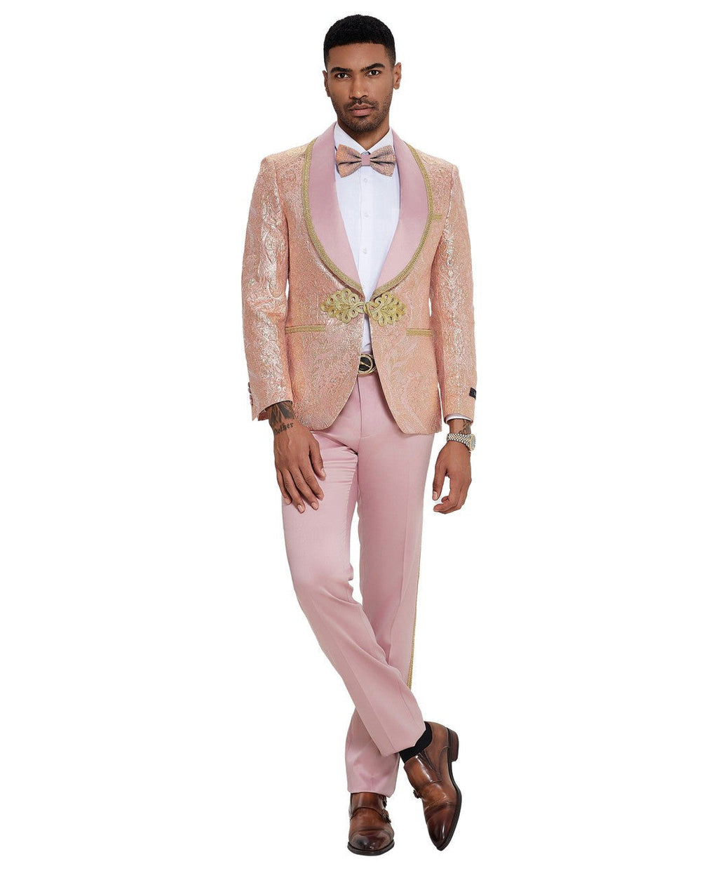 paisley shawl collar tuxedo in blush pink