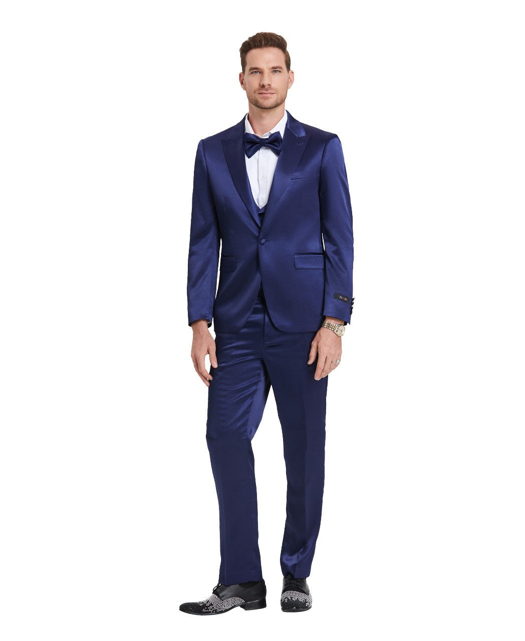 sharkskin three-piece suit in blue