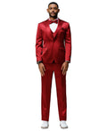 sharkskin three-piece suit in burgundy