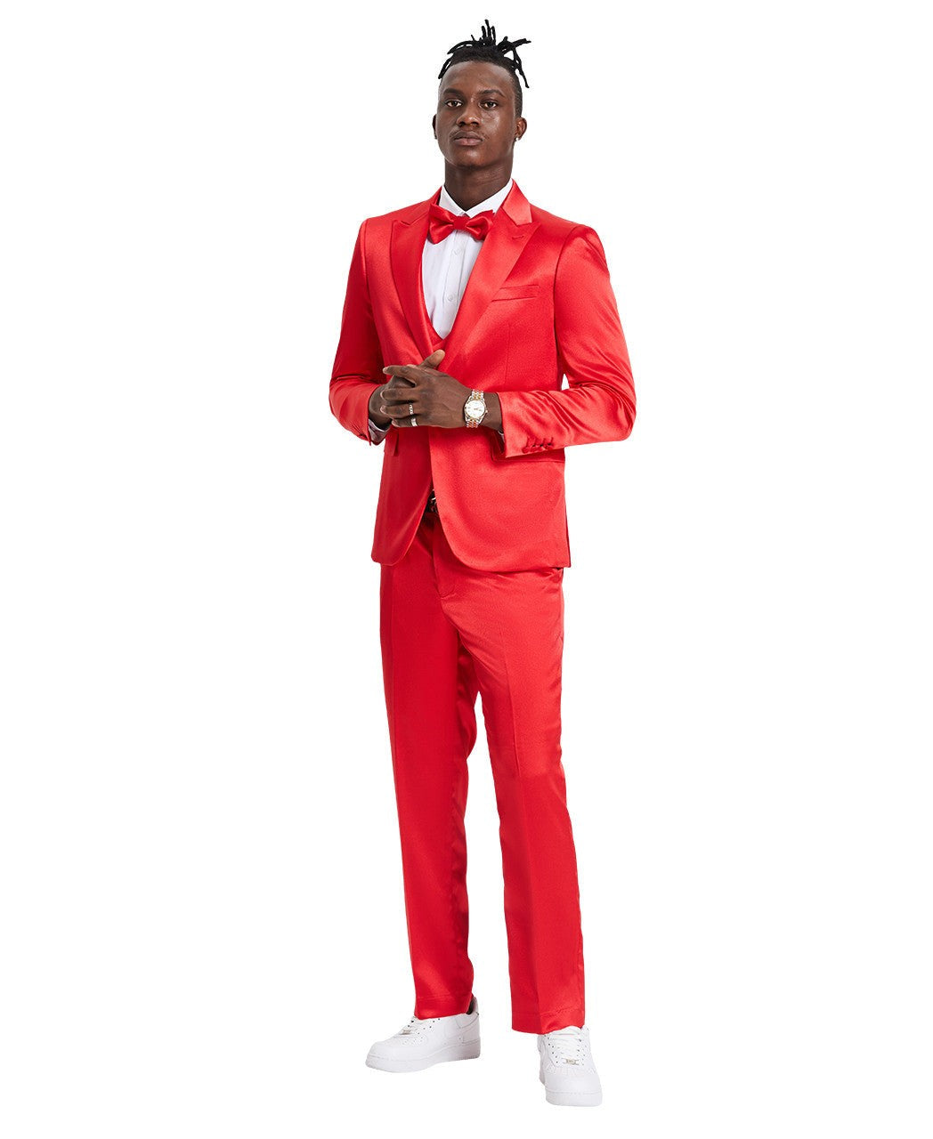 sharkskin three-piece suit in red