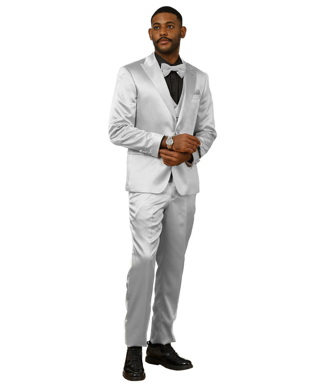 sharkskin three-piece suit in silver