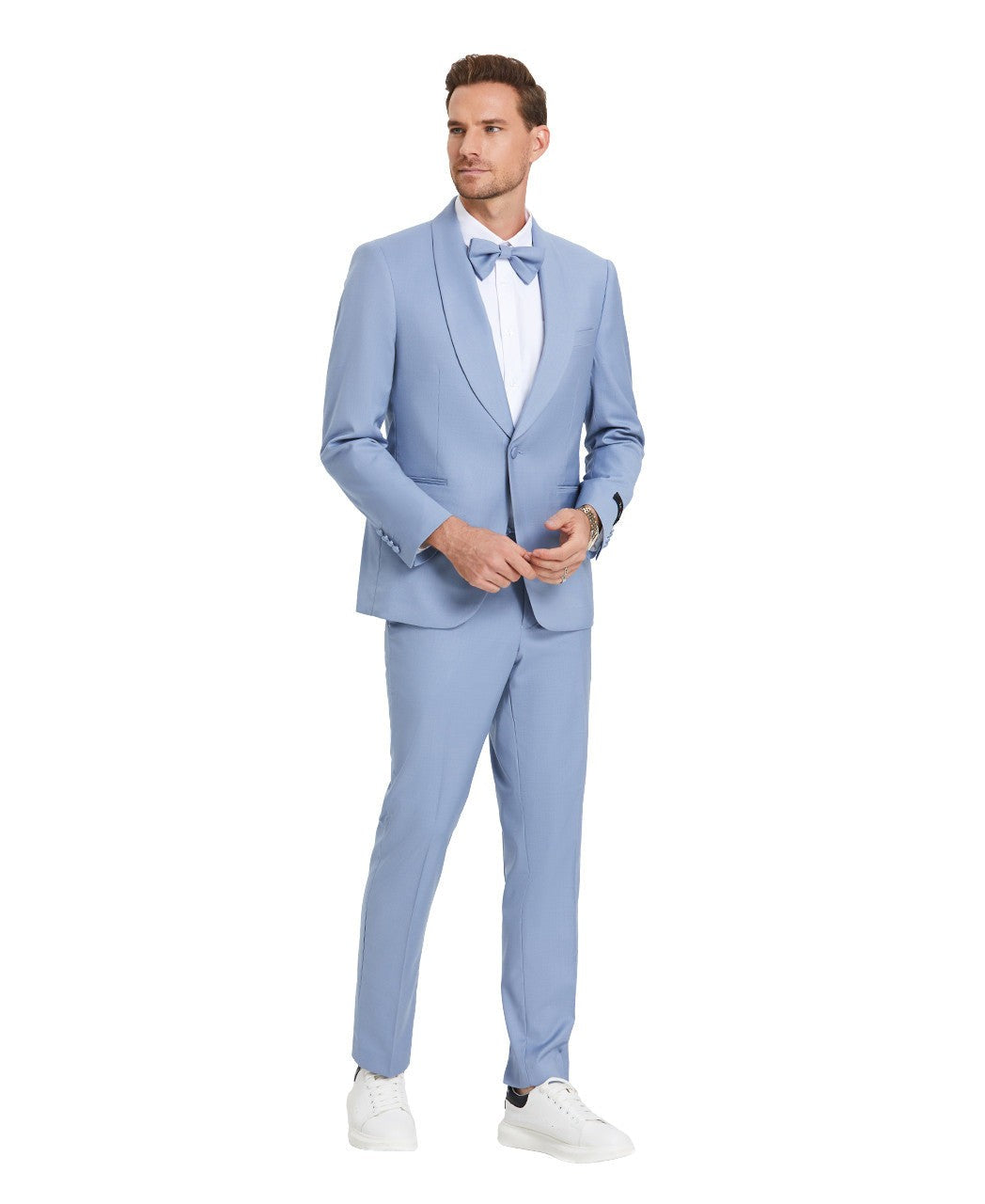 shawl collar color suit in beau blue