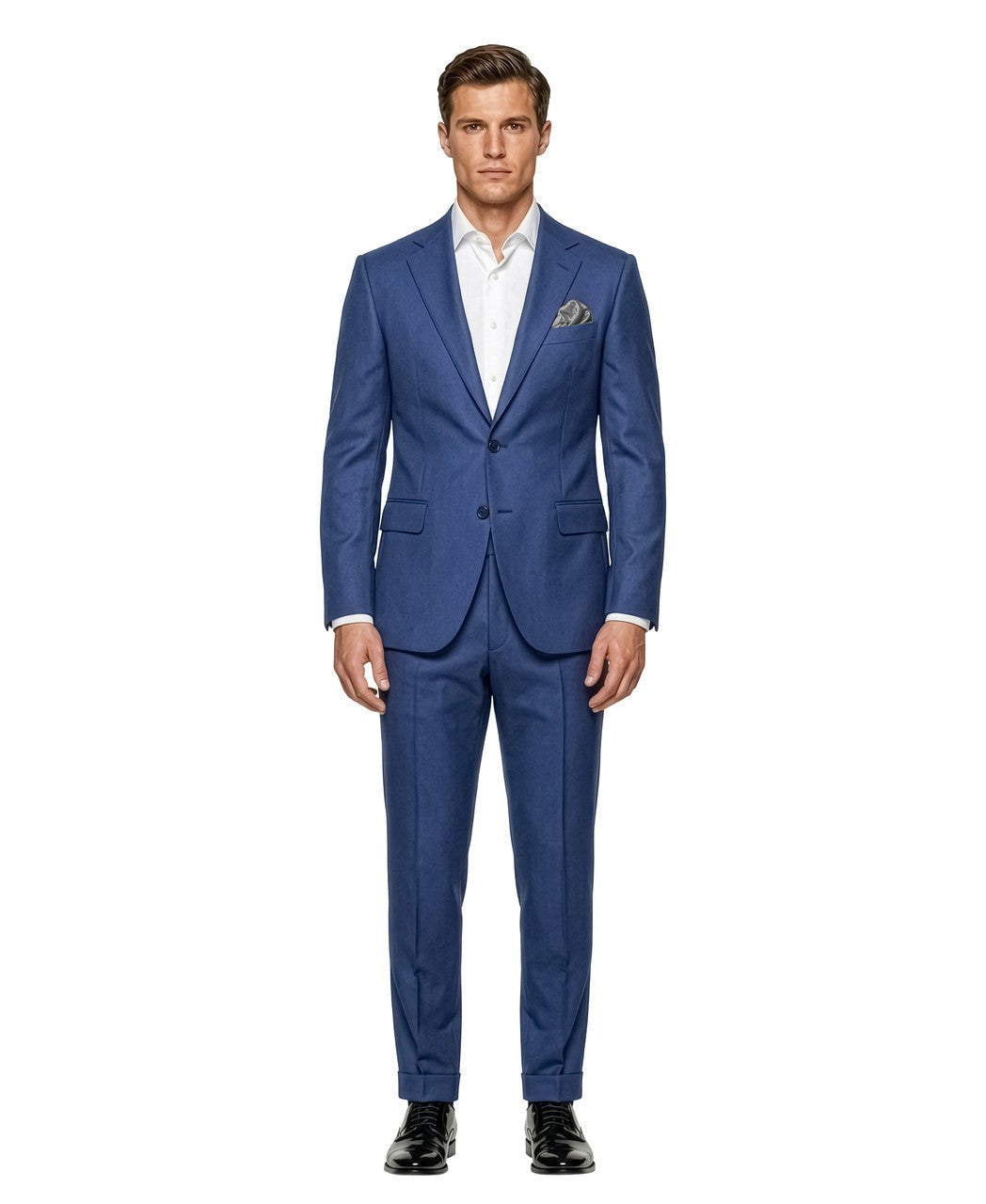 textured knit suit in blue