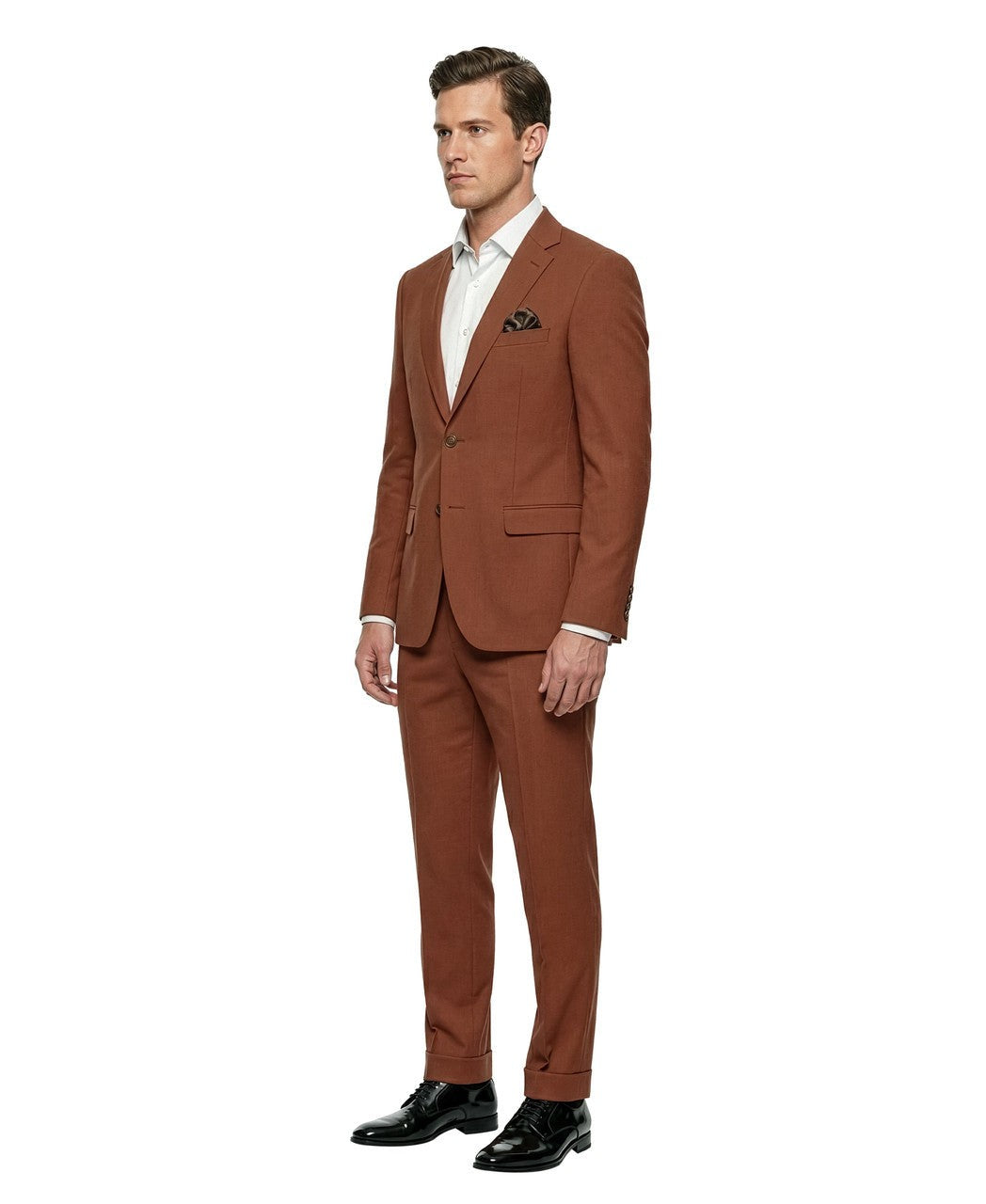 textured knit suit in orange