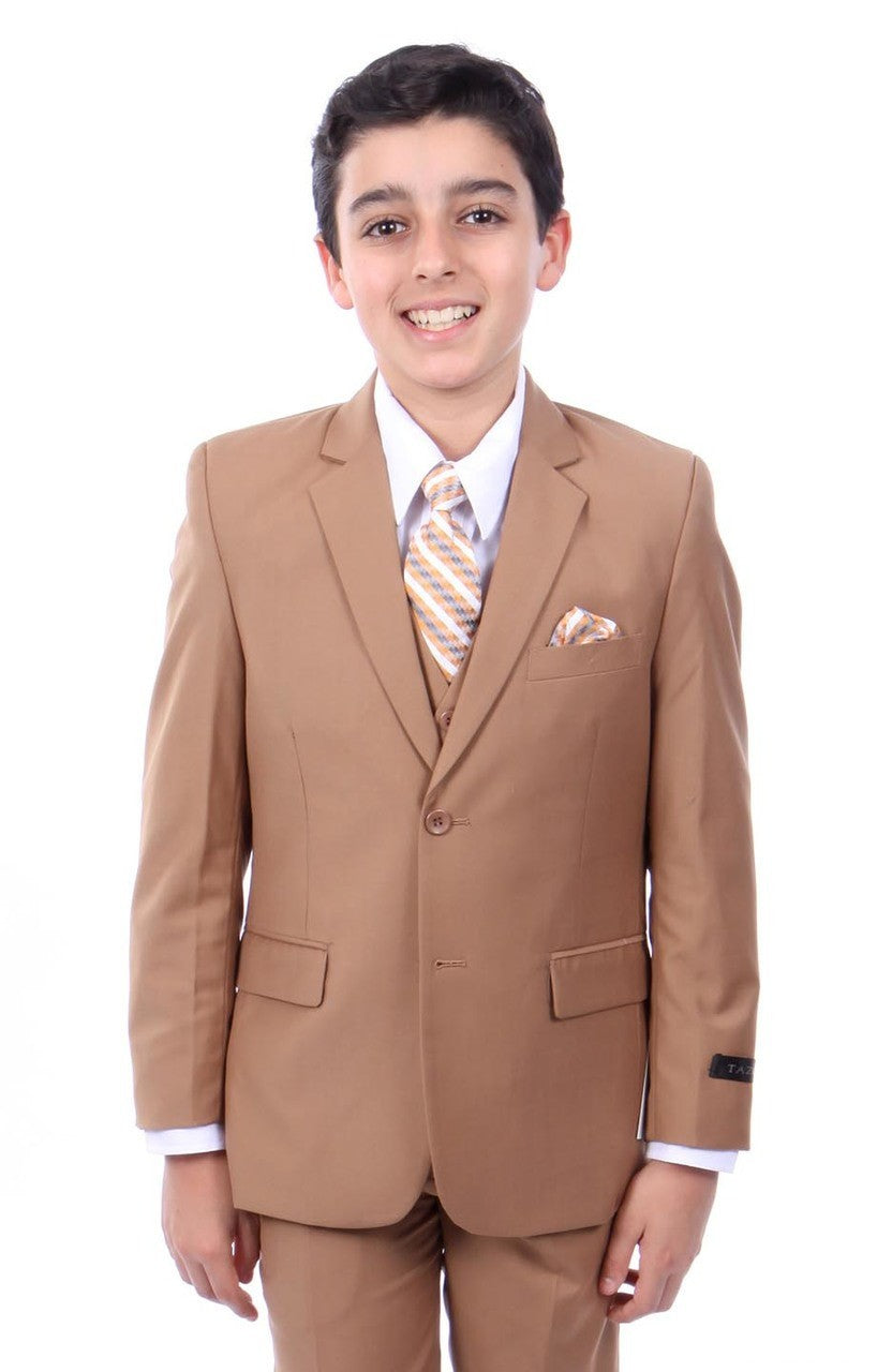 boys’ five-piece vested suit in camel