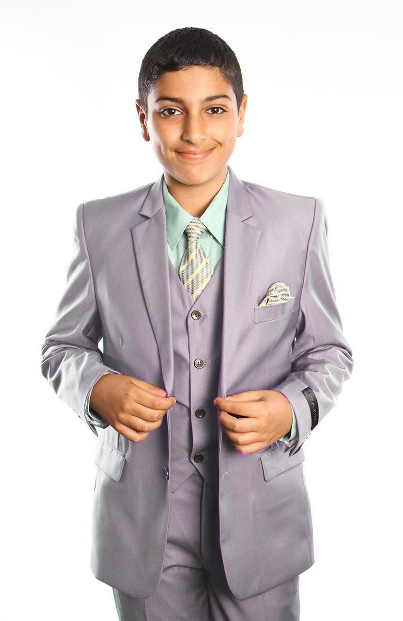 boys’ five-piece vested suit in light grey