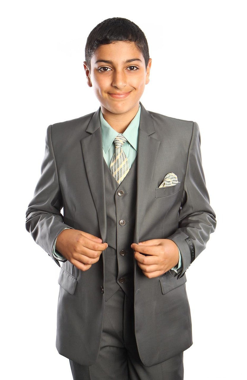 boys’ five-piece vested suit in moss olive