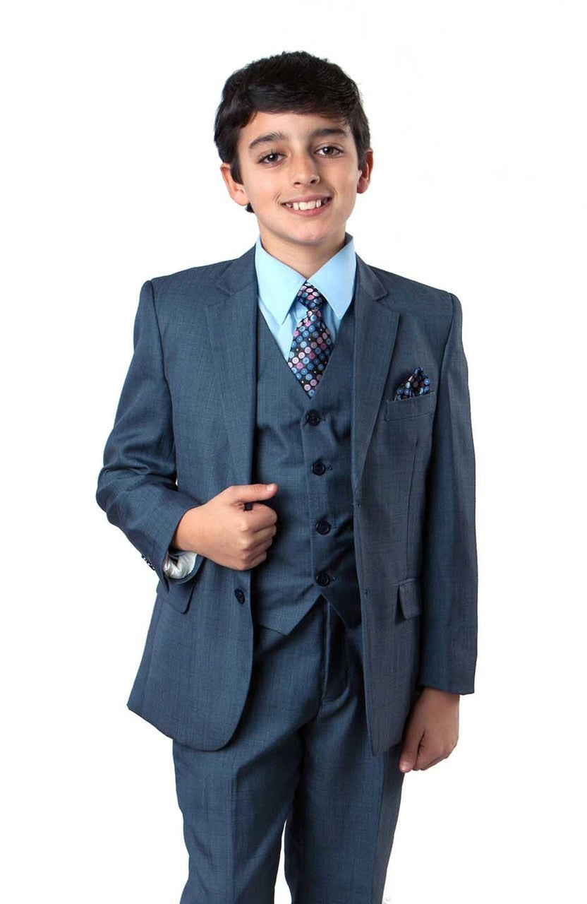 boys’ sharkskin suit set in dark blue