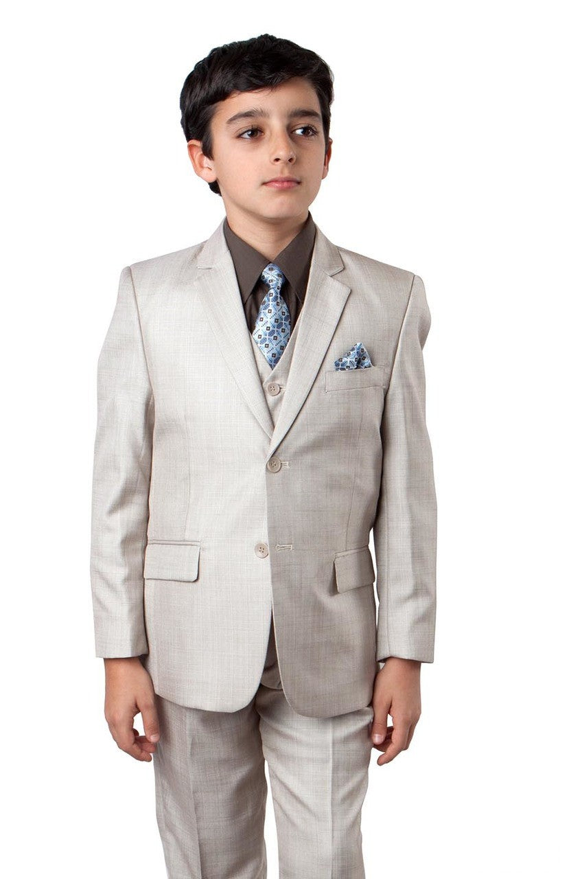 boys’ sharkskin suit set in light beige