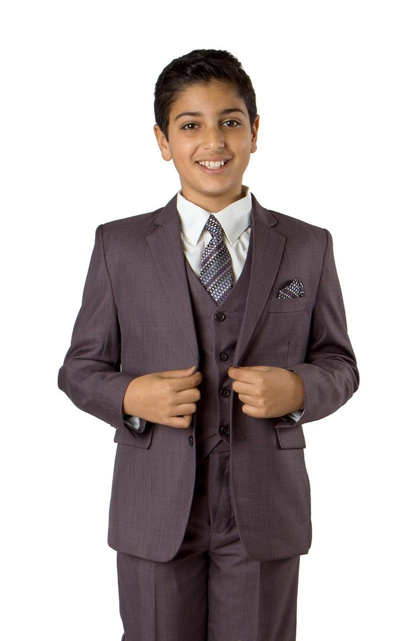 boys’ sharkskin suit set in light eggplant