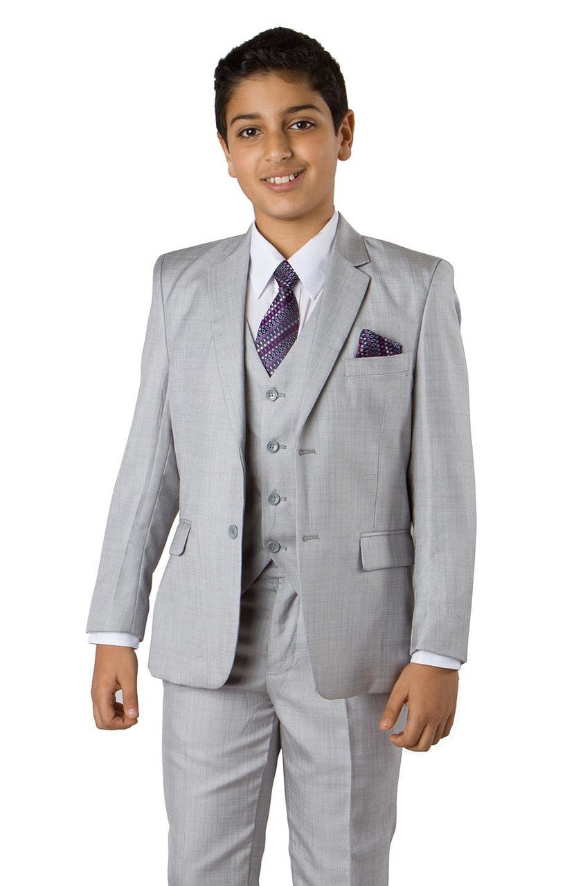 boys’ sharkskin suit set in light grey