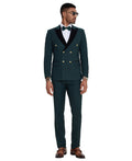double-breasted velvet lapel suit in hunter green