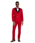 double-breasted velvet lapel suit in red