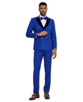 double-breasted velvet lapel suit in royal blue