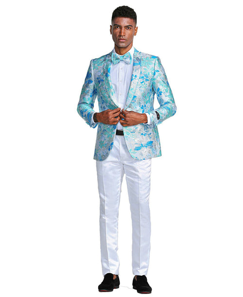 floral dinner jacket with bow tie in blue