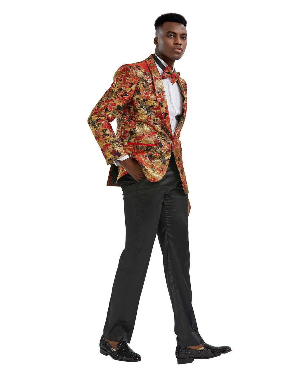 floral dinner jacket with bow tie in bronze